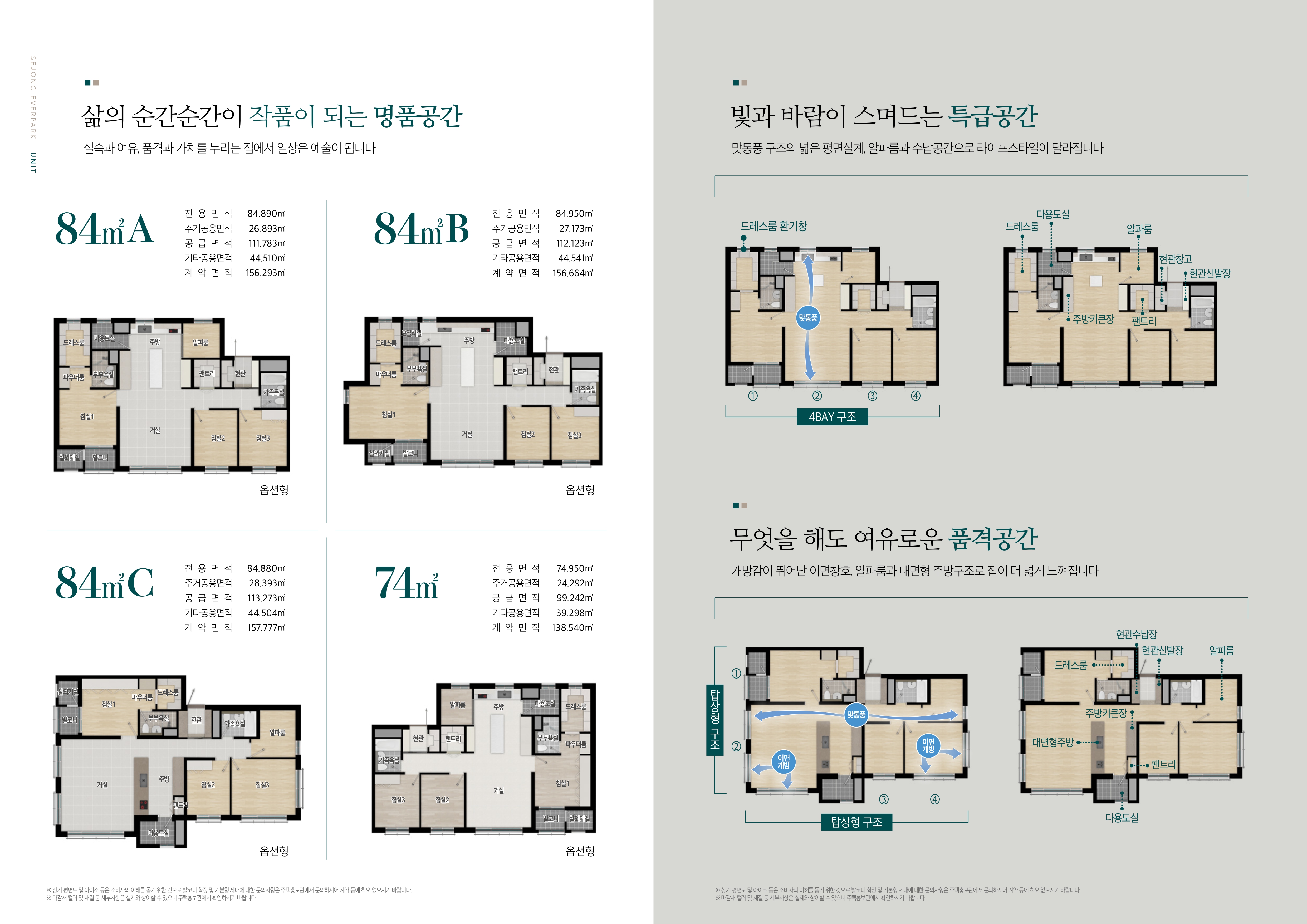 세종 에버파크 74타입, 84타입 평면도
